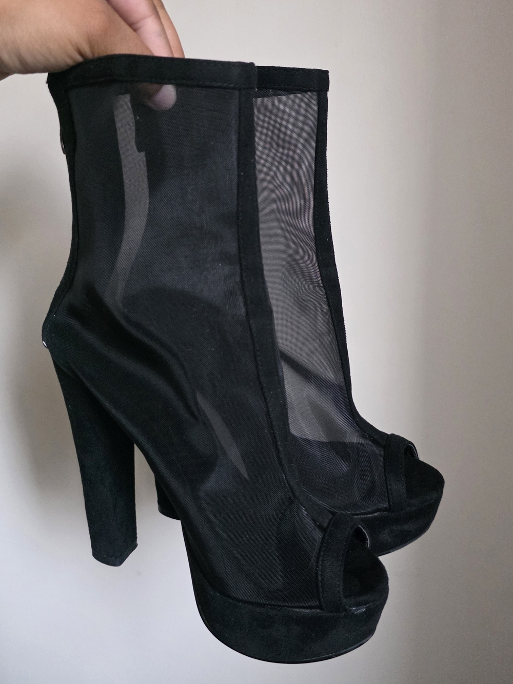 Black Sheer Peep-Toe Platform Ankle Boots